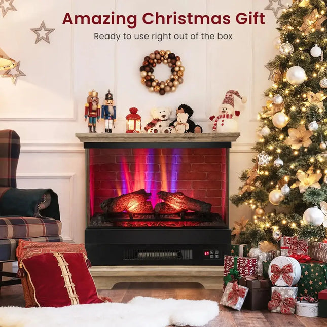27 Inch Freestanding Fireplace with Remote Control-Brown Costway