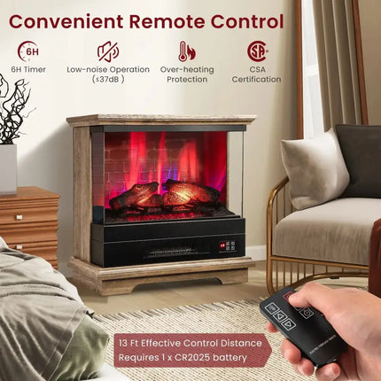 27 Inch Freestanding Fireplace with Remote Control-Brown Costway