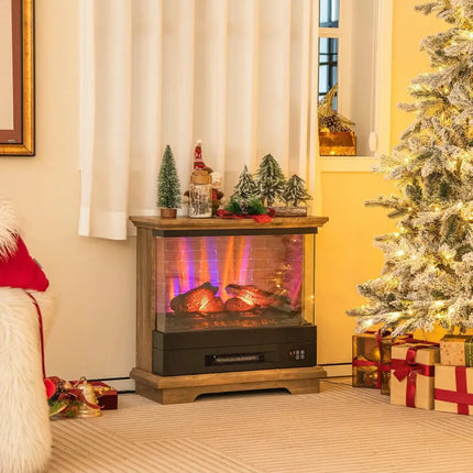 27 Inch Freestanding Fireplace with Remote Control-Brown Costway