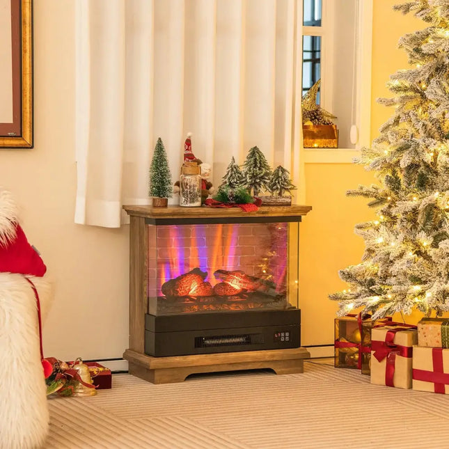 27 Inch Freestanding Fireplace with Remote Control-Brown Costway
