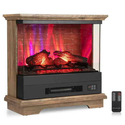 27 Inch Freestanding Fireplace with Remote Control-Brown Costway
