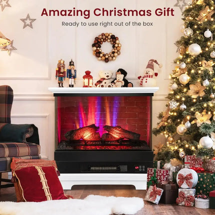27 Inch Freestanding Fireplace with Remote Control-White Costway