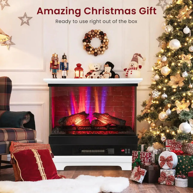 27 Inch Freestanding Fireplace with Remote Control-White Costway
