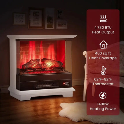 27 Inch Freestanding Fireplace with Remote Control-White Costway