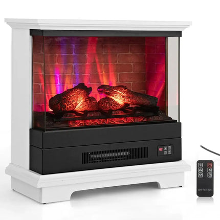 27 Inch Freestanding Fireplace with Remote Control-White Costway