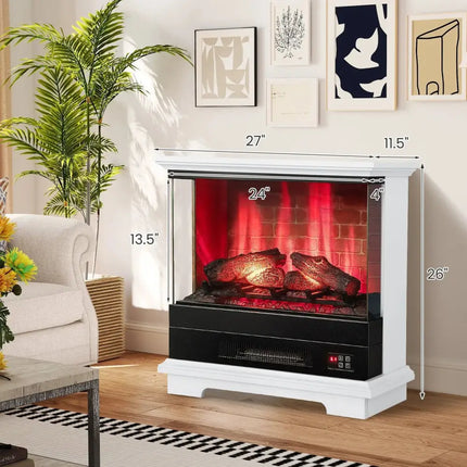 27 Inch Freestanding Fireplace with Remote Control-White Costway