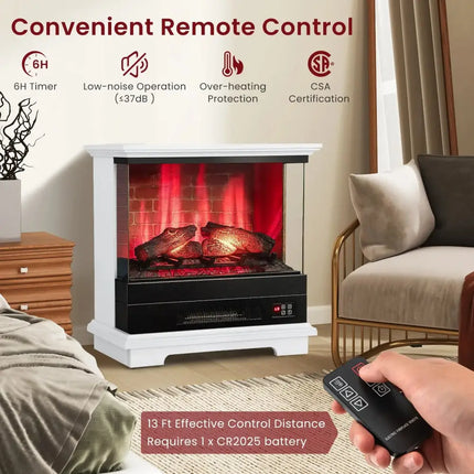 27 Inch Freestanding Fireplace with Remote Control-White Costway