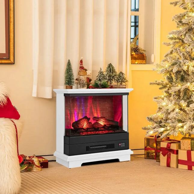 27 Inch Freestanding Fireplace with Remote Control-White Costway
