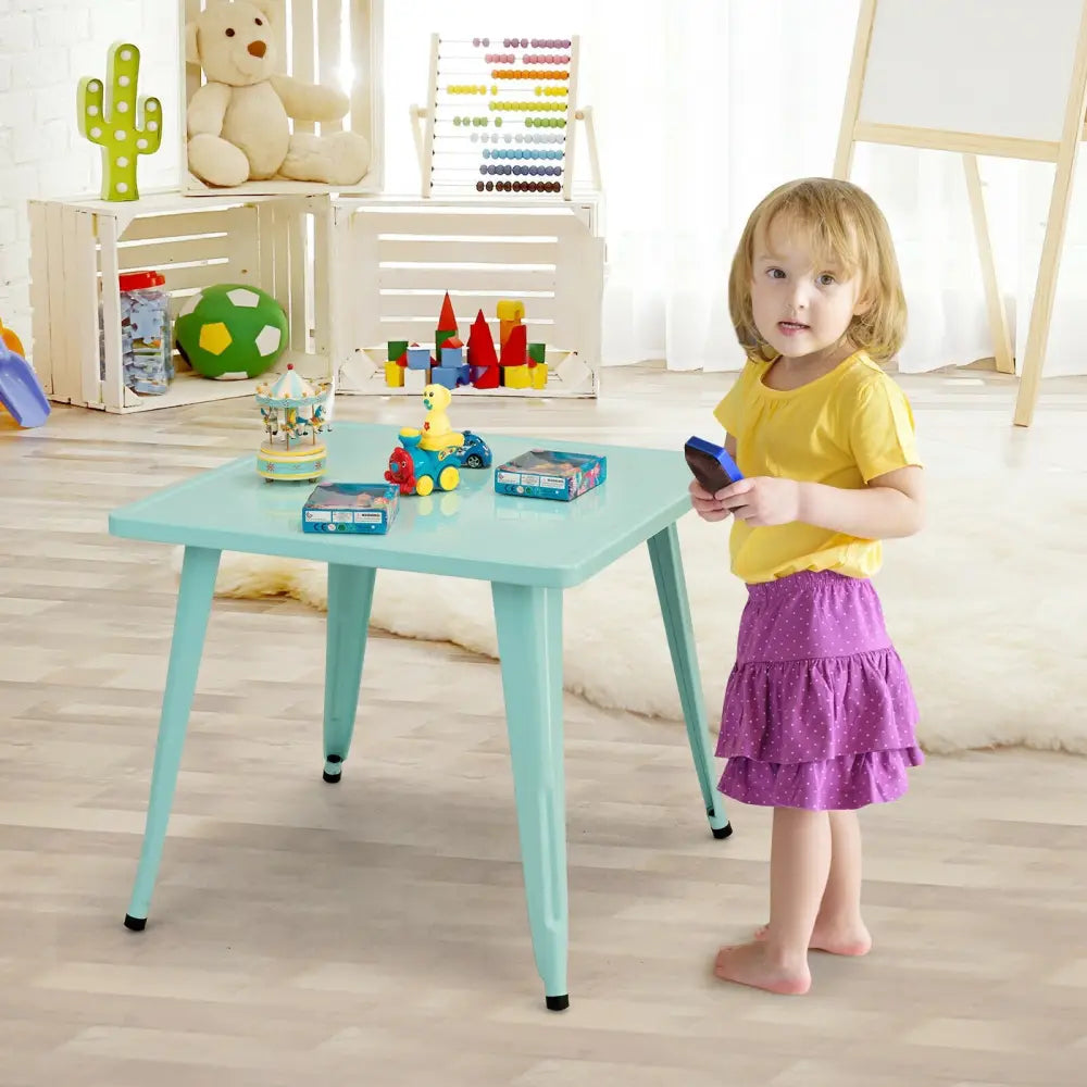 27-Inch Kids Square Steel Table Play Learn Activity Table-Blue - Blue - Kids Table & Chair Sets