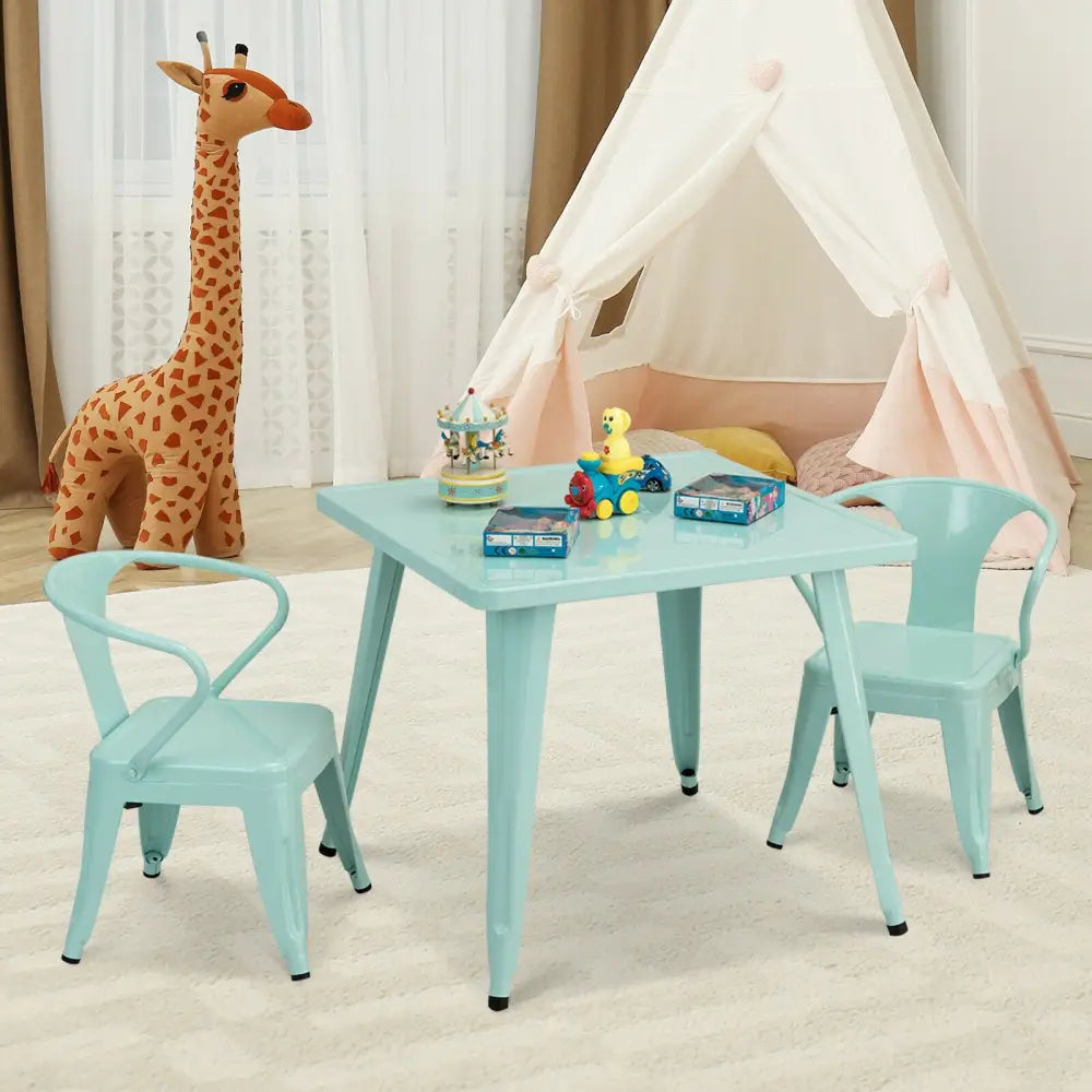 27-Inch Kids Square Steel Table Play Learn Activity Table-Blue - Blue - Kids Table & Chair Sets