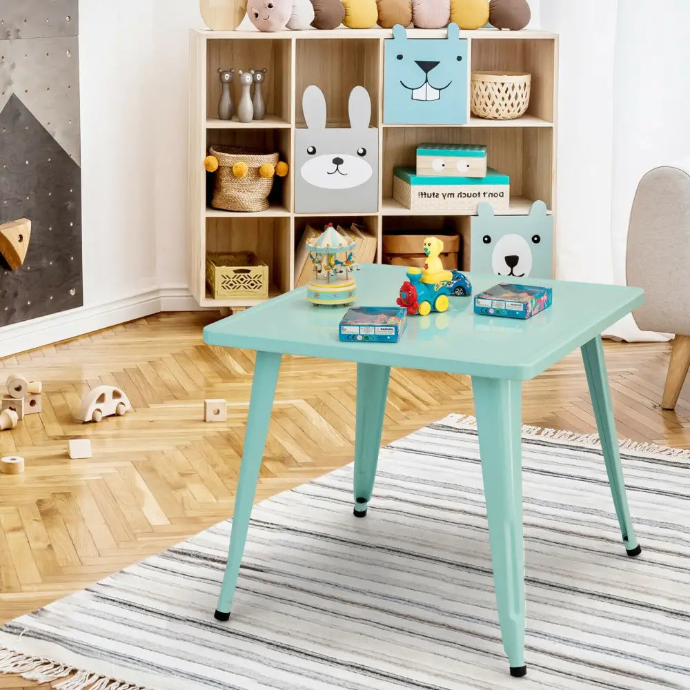 27-Inch Kids Square Steel Table Play Learn Activity Table-Blue - Blue - Kids Table & Chair Sets