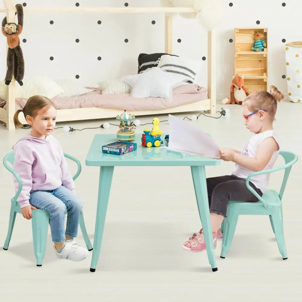 27-Inch Kids Square Steel Table Play Learn Activity Table-Blue - Blue - Kids Table & Chair Sets