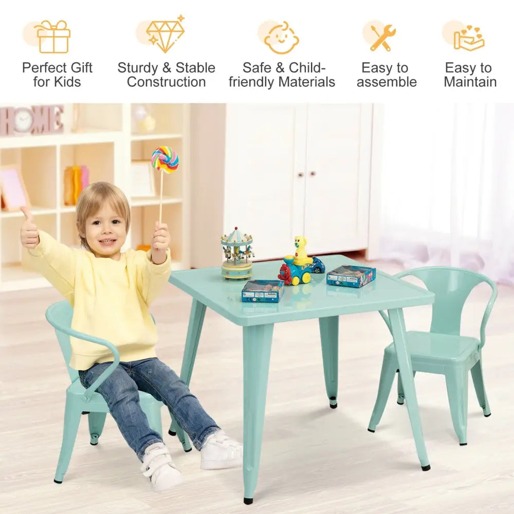 27-Inch Kids Square Steel Table Play Learn Activity Table-Blue - Blue - Kids Table & Chair Sets