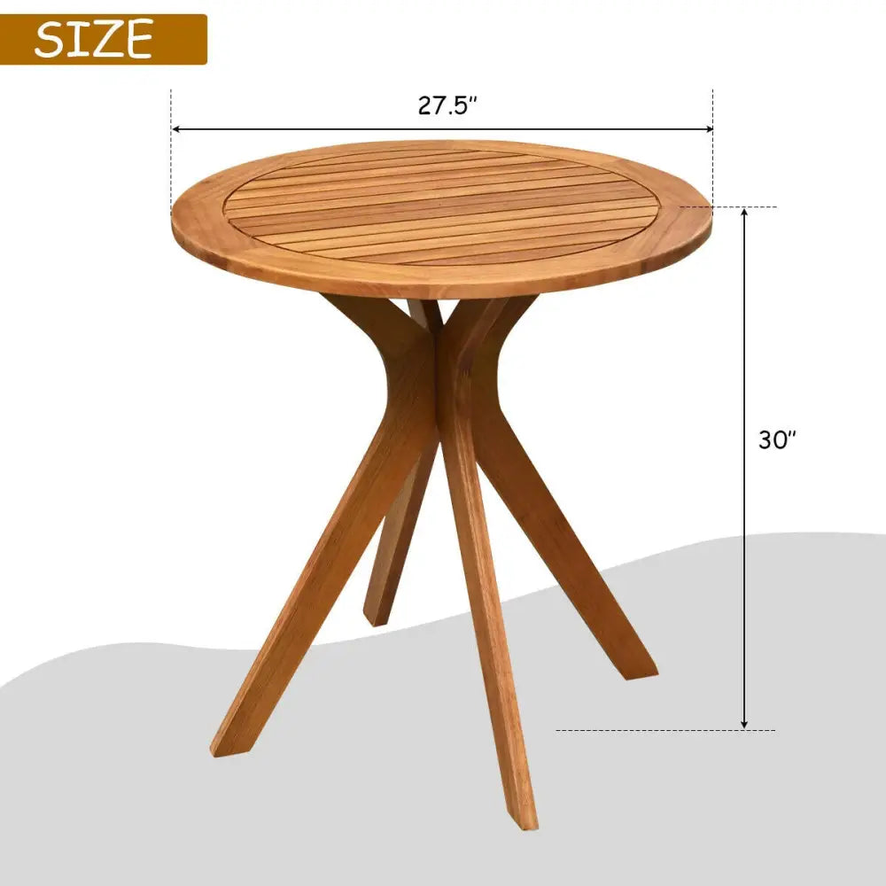 27 Inch Outdoor Round Solid Wood Coffee Side Bistro Table - Brown - Patio Coffee Tables
