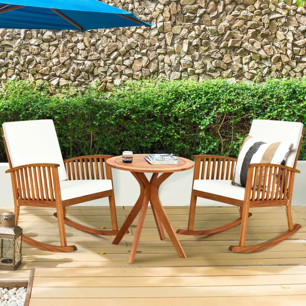 27 Inch Outdoor Round Solid Wood Coffee Side Bistro Table - Brown - Patio Coffee Tables