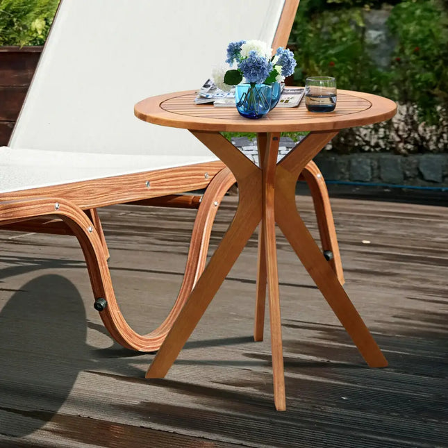 27 Inch Outdoor Round Solid Wood Coffee Side Bistro Table - Brown - Patio Dining Tables