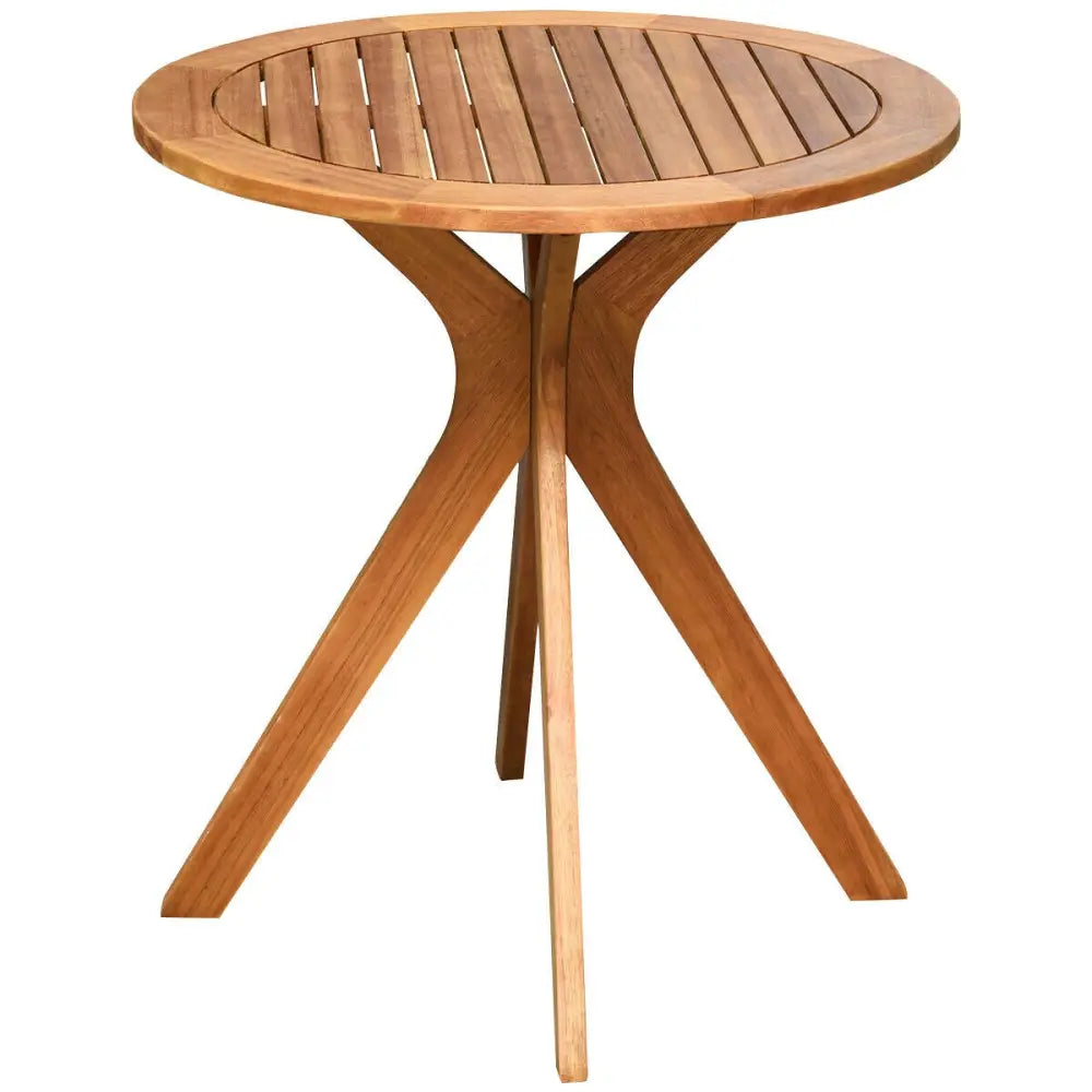 27 Inch Outdoor Round Solid Wood Coffee Side Bistro Table - Brown - Patio Coffee Tables