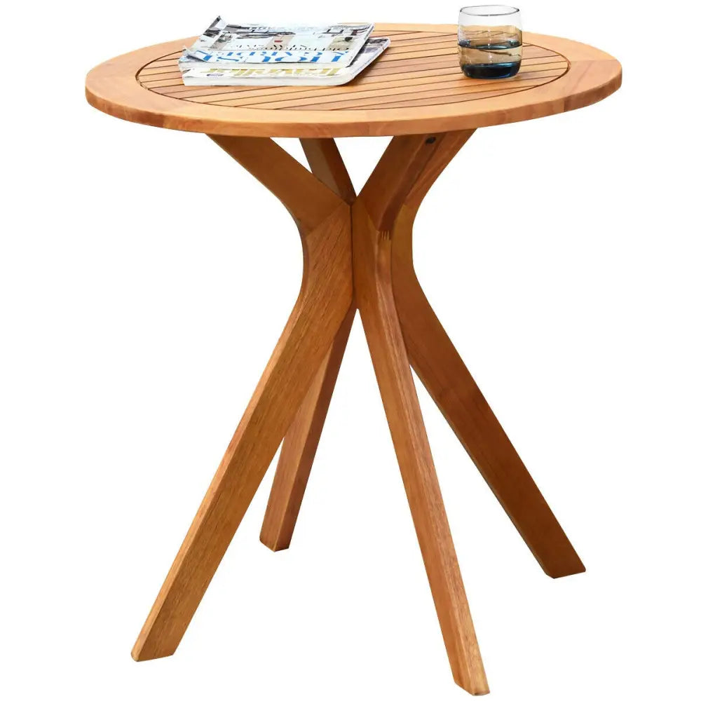 27 Inch Outdoor Round Solid Wood Coffee Side Bistro Table - Brown - Patio Coffee Tables