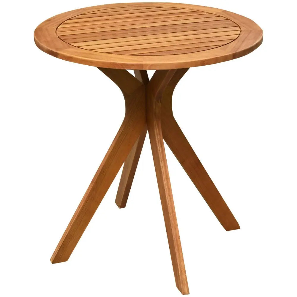 27 Inch Outdoor Round Solid Wood Coffee Side Bistro Table - Brown - Patio Coffee Tables