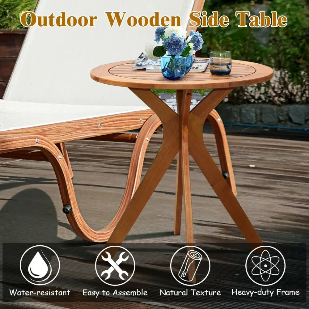 27 Inch Outdoor Round Solid Wood Coffee Side Bistro Table - Brown - Patio Coffee Tables