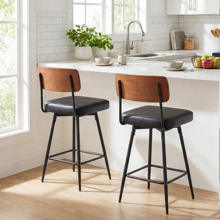 27 Inch Padded Counter Barstools Set of 2 with Metal Legs-Black Costway