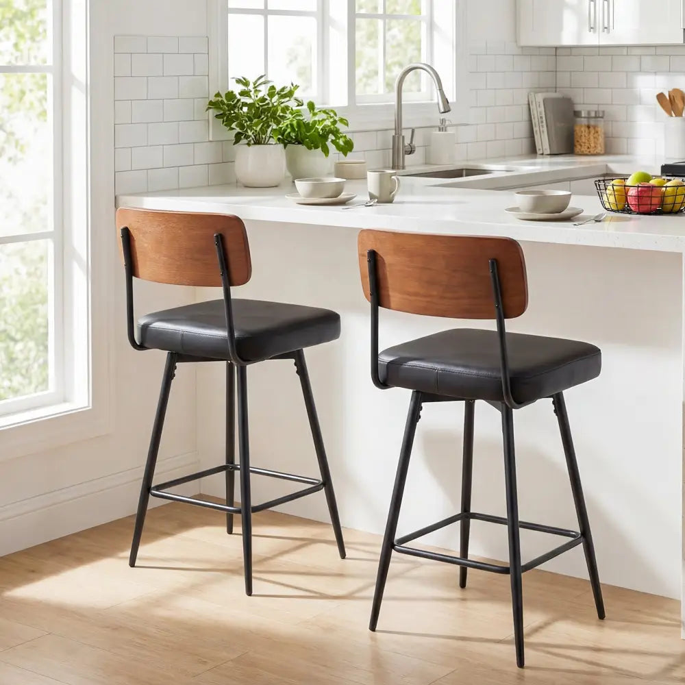 27 Inch Padded Counter Barstools Set of 2 with Metal Legs-Black Costway