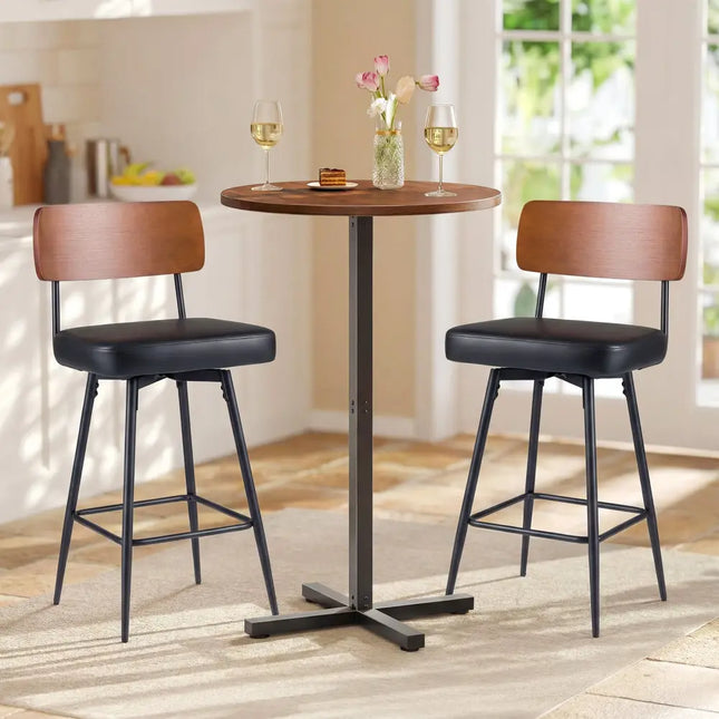 27 Inch Padded Counter Barstools Set of 2 with Metal Legs-Black Costway