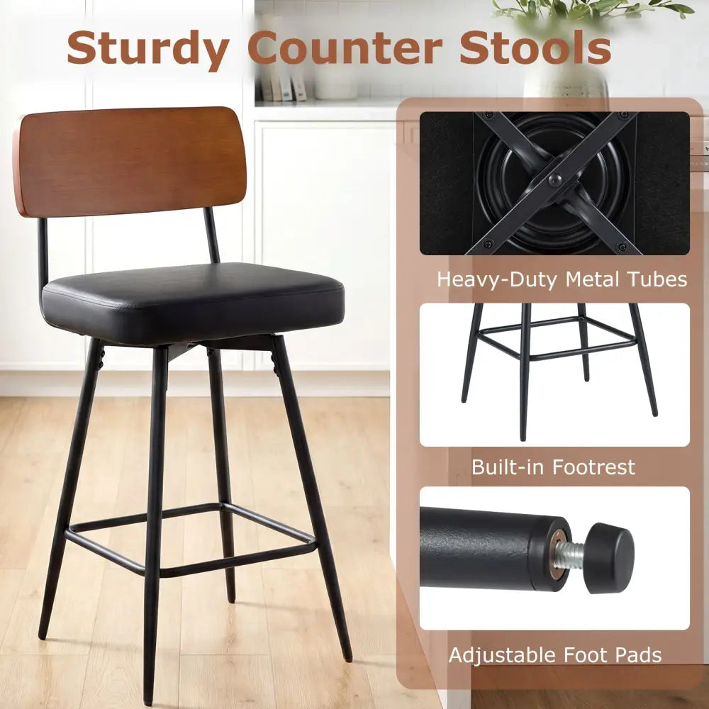 27 Inch Padded Counter Barstools Set of 2 with Metal Legs-Black Costway