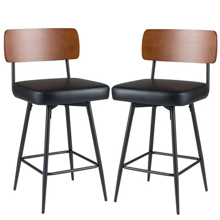 27 Inch Padded Counter Barstools Set of 2 with Metal Legs-Black Costway