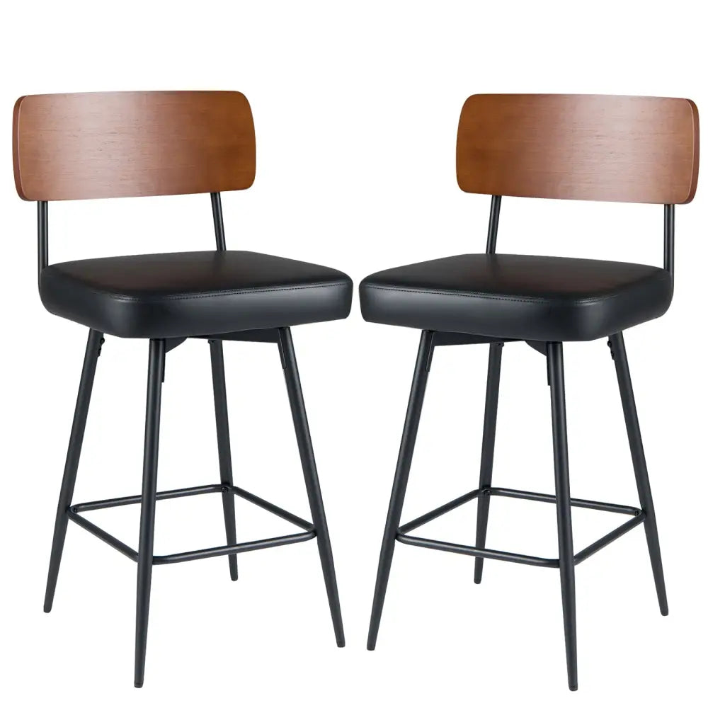 27 Inch Padded Counter Barstools Set of 2 with Metal Legs-Black Costway