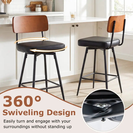 27 Inch Padded Counter Barstools Set of 2 with Metal Legs-Black Costway