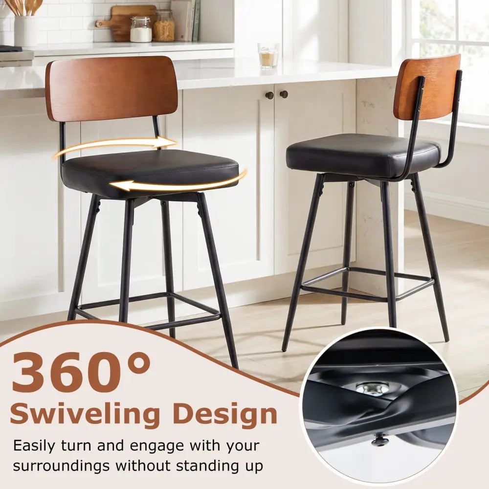 27 Inch Padded Counter Barstools Set of 2 with Metal Legs-Black Costway