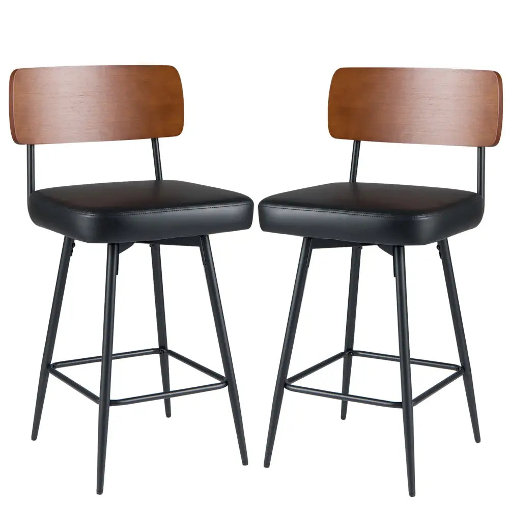 27 Inch Padded Counter Barstools Set of 2 with Metal Legs-Black - Black - Bar Stools