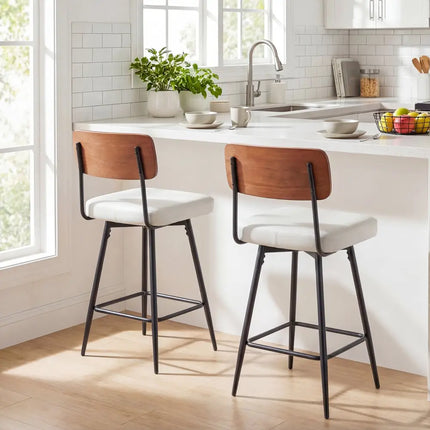 27 Inch Padded Counter Barstools Set of 2 with Metal Legs-White Costway