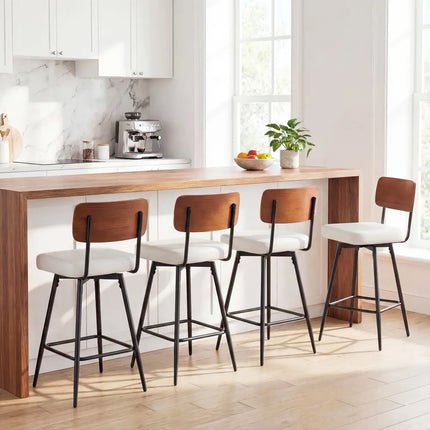 27 Inch Padded Counter Barstools Set of 2 with Metal Legs-White Costway