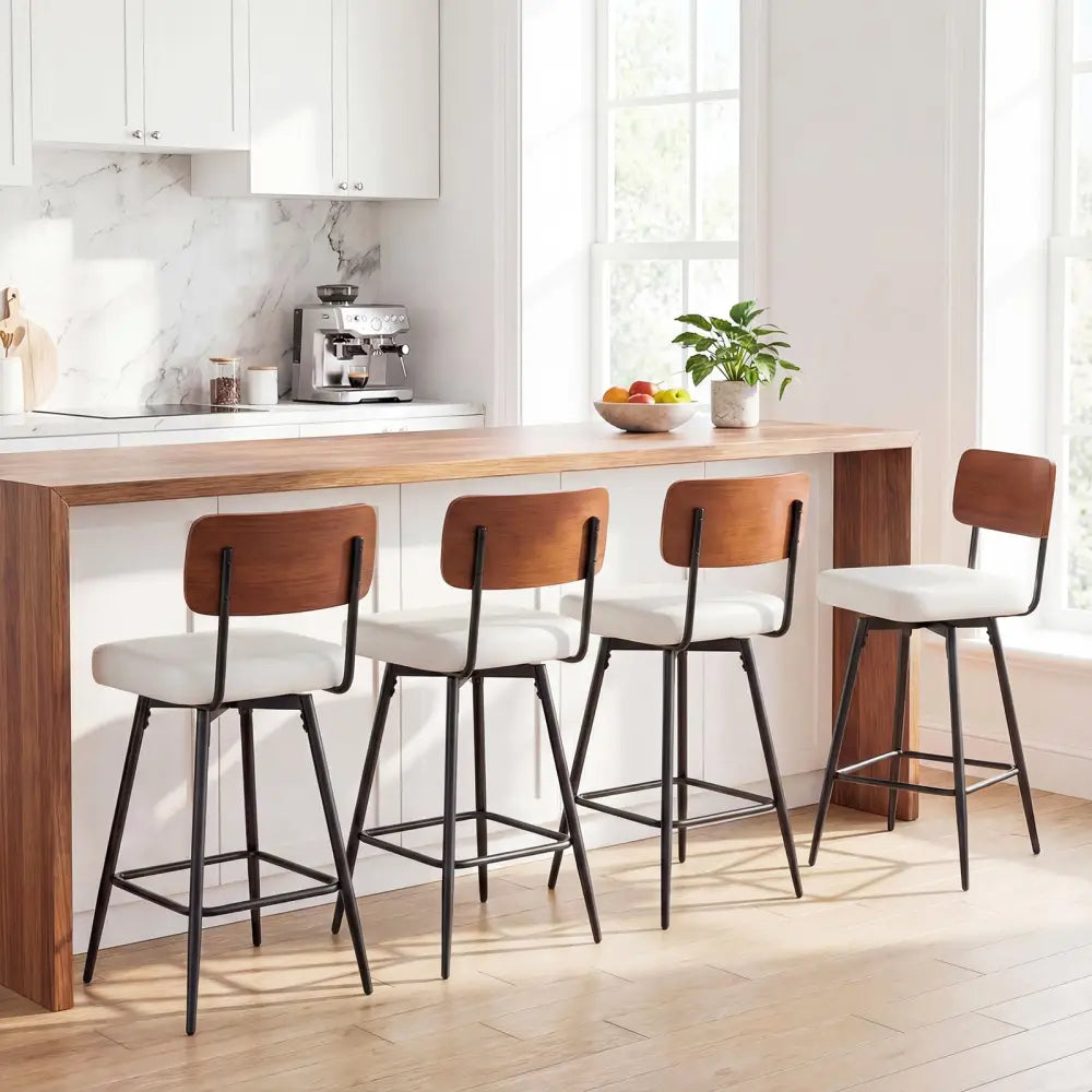 27 Inch Padded Counter Barstools Set of 2 with Metal Legs-White Costway