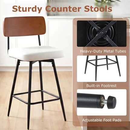 27 Inch Padded Counter Barstools Set of 2 with Metal Legs-White Costway