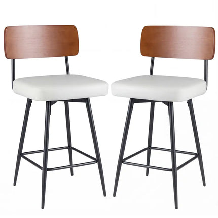 27 Inch Padded Counter Barstools Set of 2 with Metal Legs-White Costway