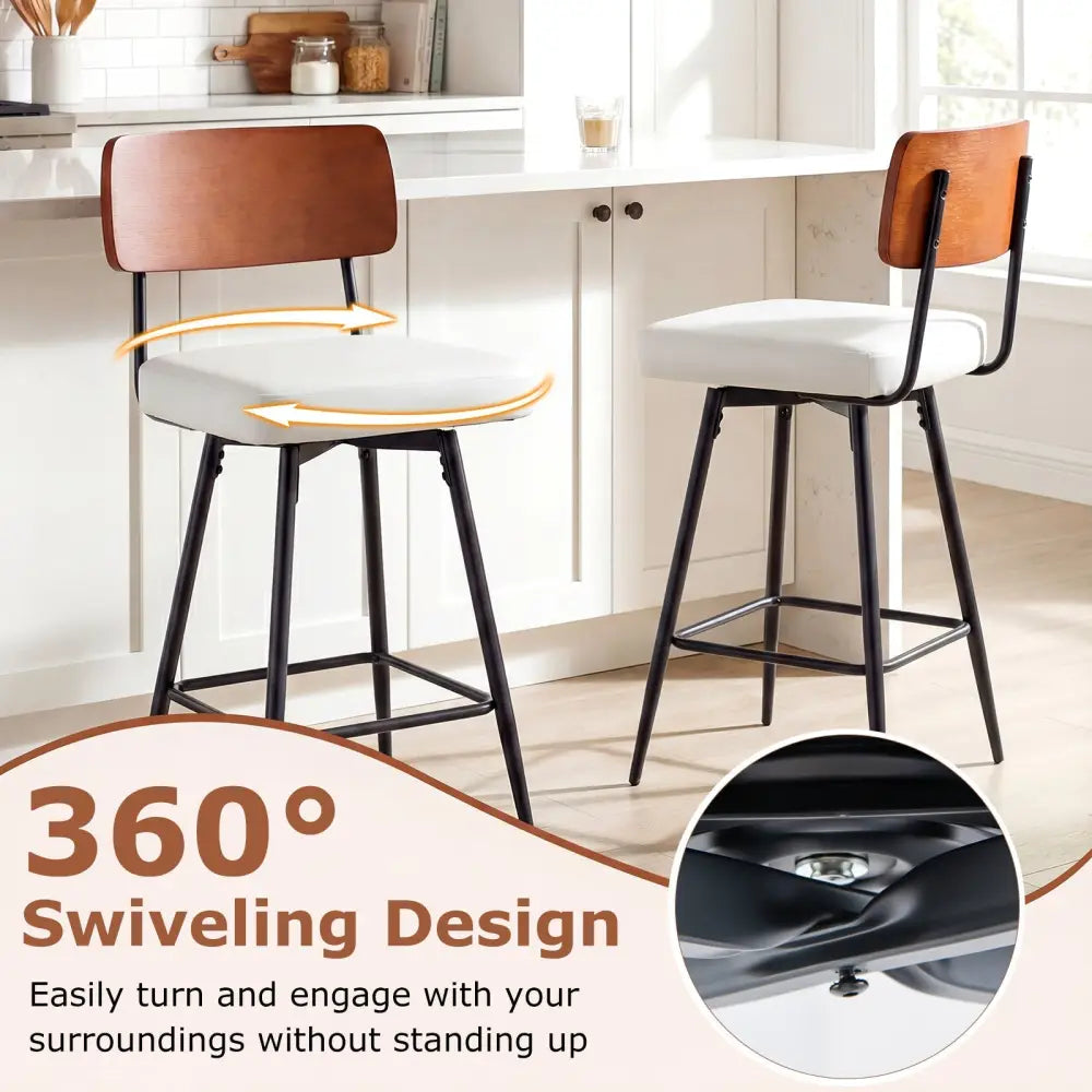 27 Inch Padded Counter Barstools Set of 2 with Metal Legs-White Costway