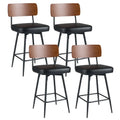27 Inch Padded Counter Barstools Set of 4 with Metal Legs-Black - Black - Bar Stools