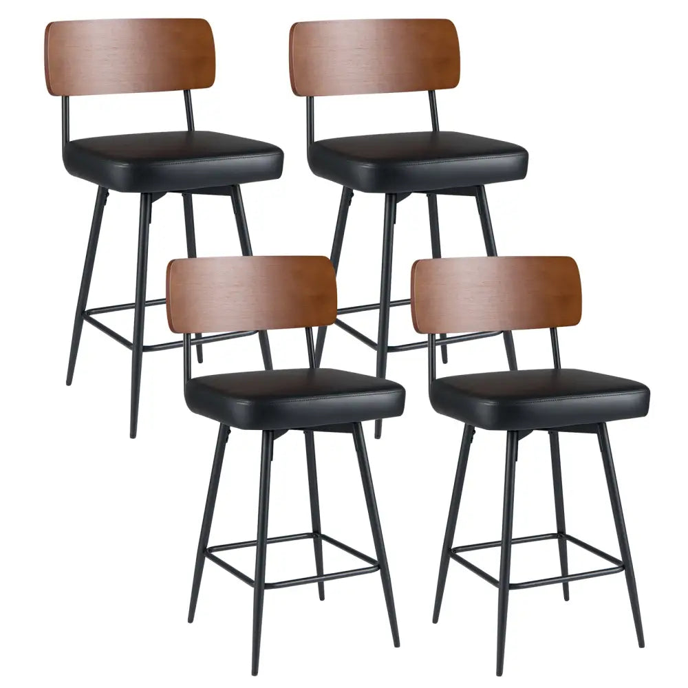 27 Inch Padded Counter Barstools Set of 4 with Metal Legs-Black - Black - Bar Stools