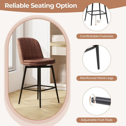 27 Inch Swivel Bar Stool Set of 2 Counter Height Chair with Padded Seat-Black and Brown Costway