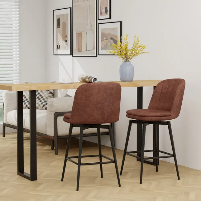 27 Inch Swivel Bar Stool Set of 2 Counter Height Chair with Padded Seat-Black and Brown Costway