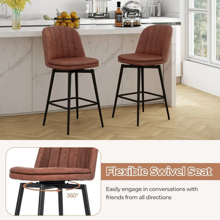 27 Inch Swivel Bar Stool Set of 2 Counter Height Chair with Padded Seat-Black and Brown Costway