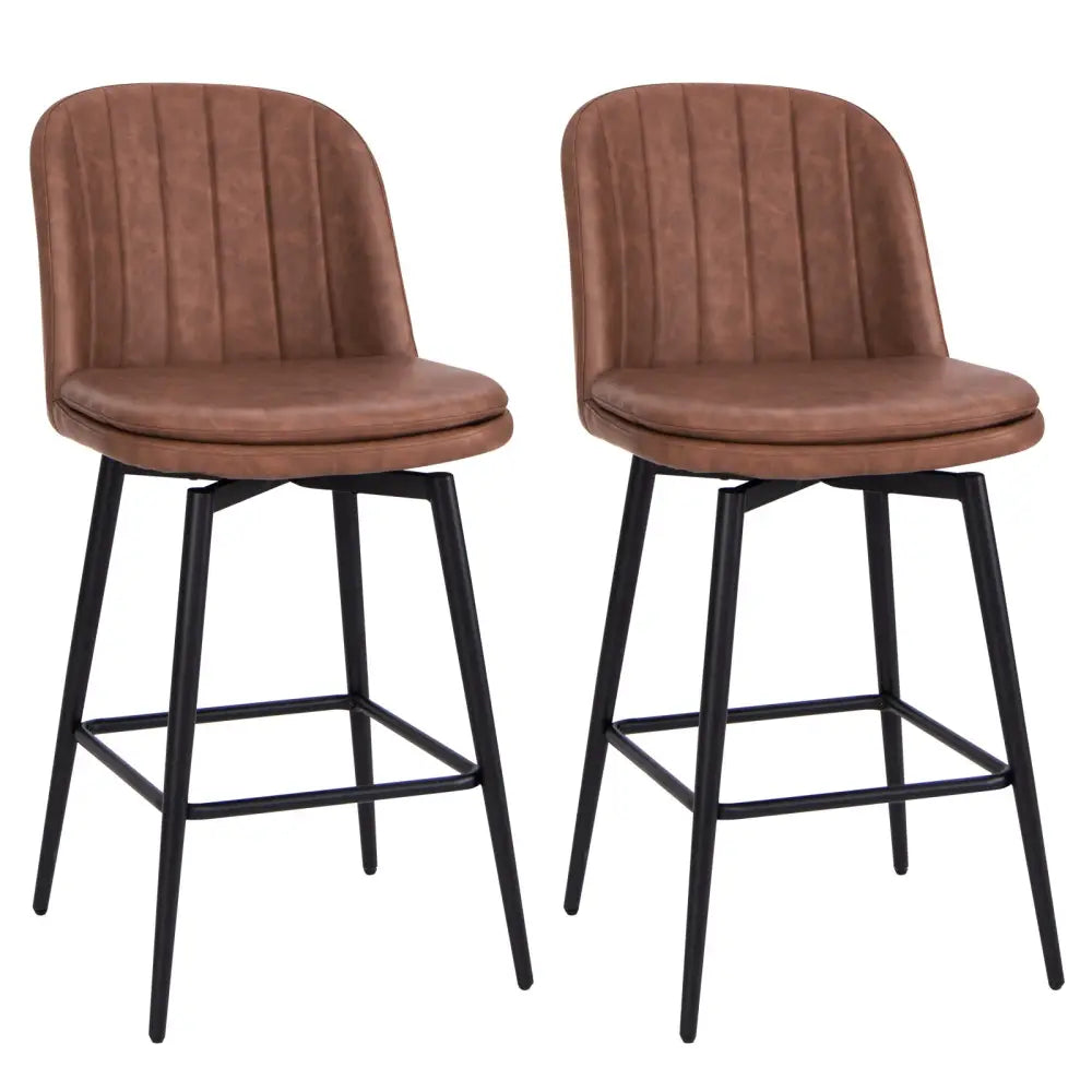 27 Inch Swivel Bar Stool Set of 2 Counter Height Chair with Padded Seat-Black and Brown Costway