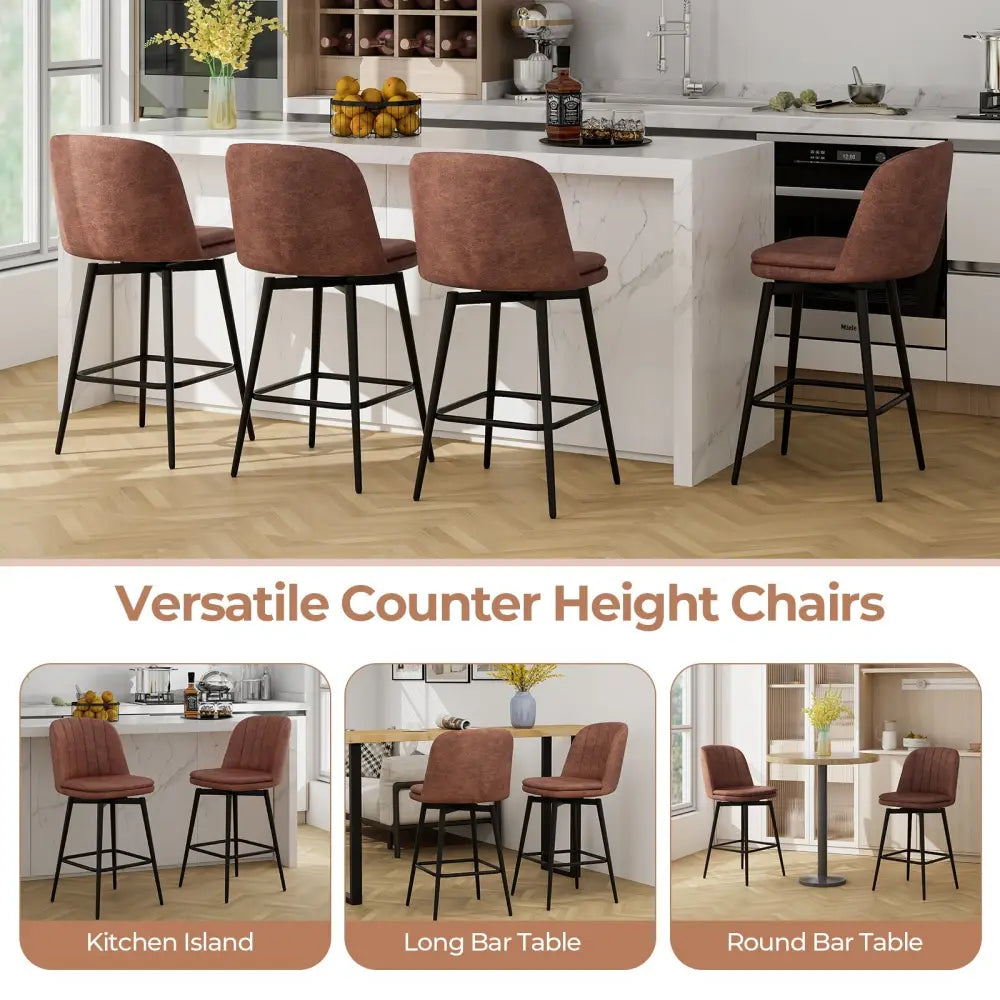 27 Inch Swivel Bar Stool Set of 2 Counter Height Chair with Padded Seat-Black and Brown Costway