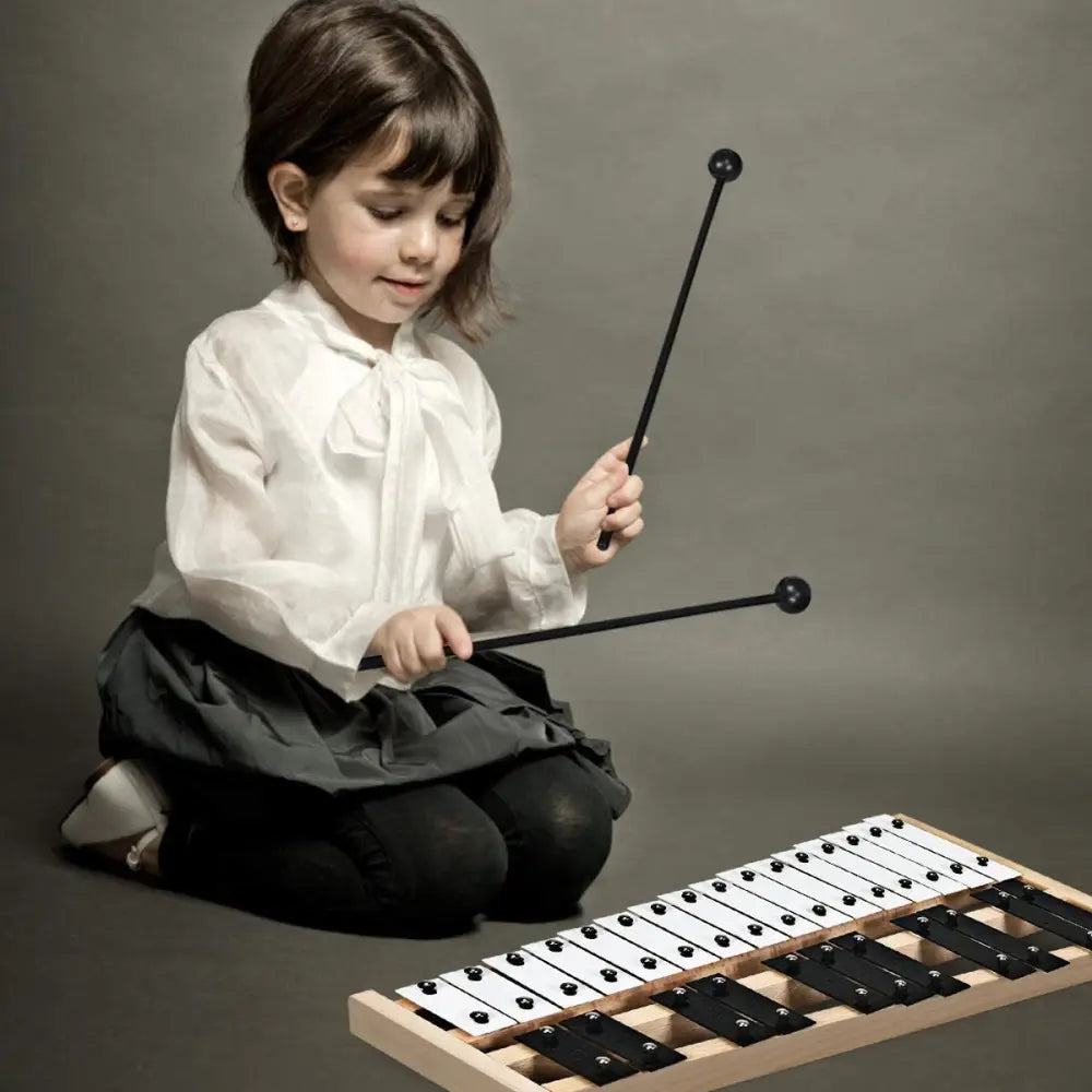 27 Note Glockenspiel Xylophone with 2 Rubber Mallets - Black & White - Drums & Percussion