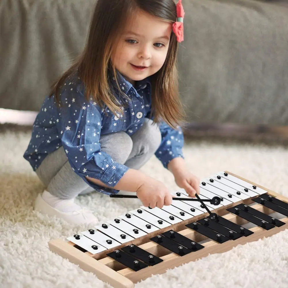 27 Note Glockenspiel Xylophone with 2 Rubber Mallets - Black & White - Drums & Percussion