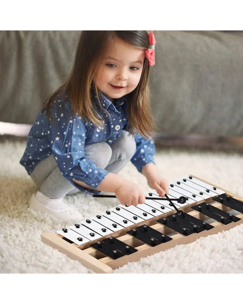 27 Note Glockenspiel Xylophone with 2 Rubber Mallets - Black & White - Drums & Percussion