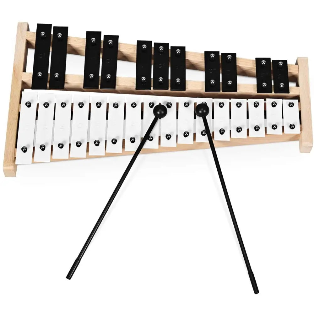27 Note Glockenspiel Xylophone with 2 Rubber Mallets - Black & White - Drums & Percussion